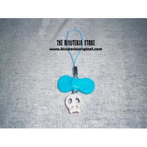 Skull and blue bow phone strap